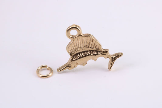 Sail Fish Charm, Traditional Charm, Made from Solid Yellow Gold, British Hallmarked, Complete with Attachment Link