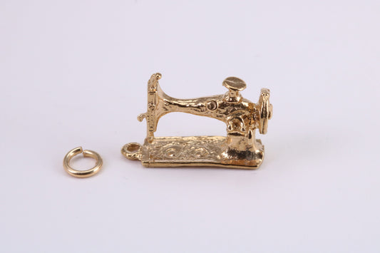 Sewing Machine Charm, Traditional Charm, Made from Solid Yellow Gold, British Hallmarked, Complete with Attachment Link