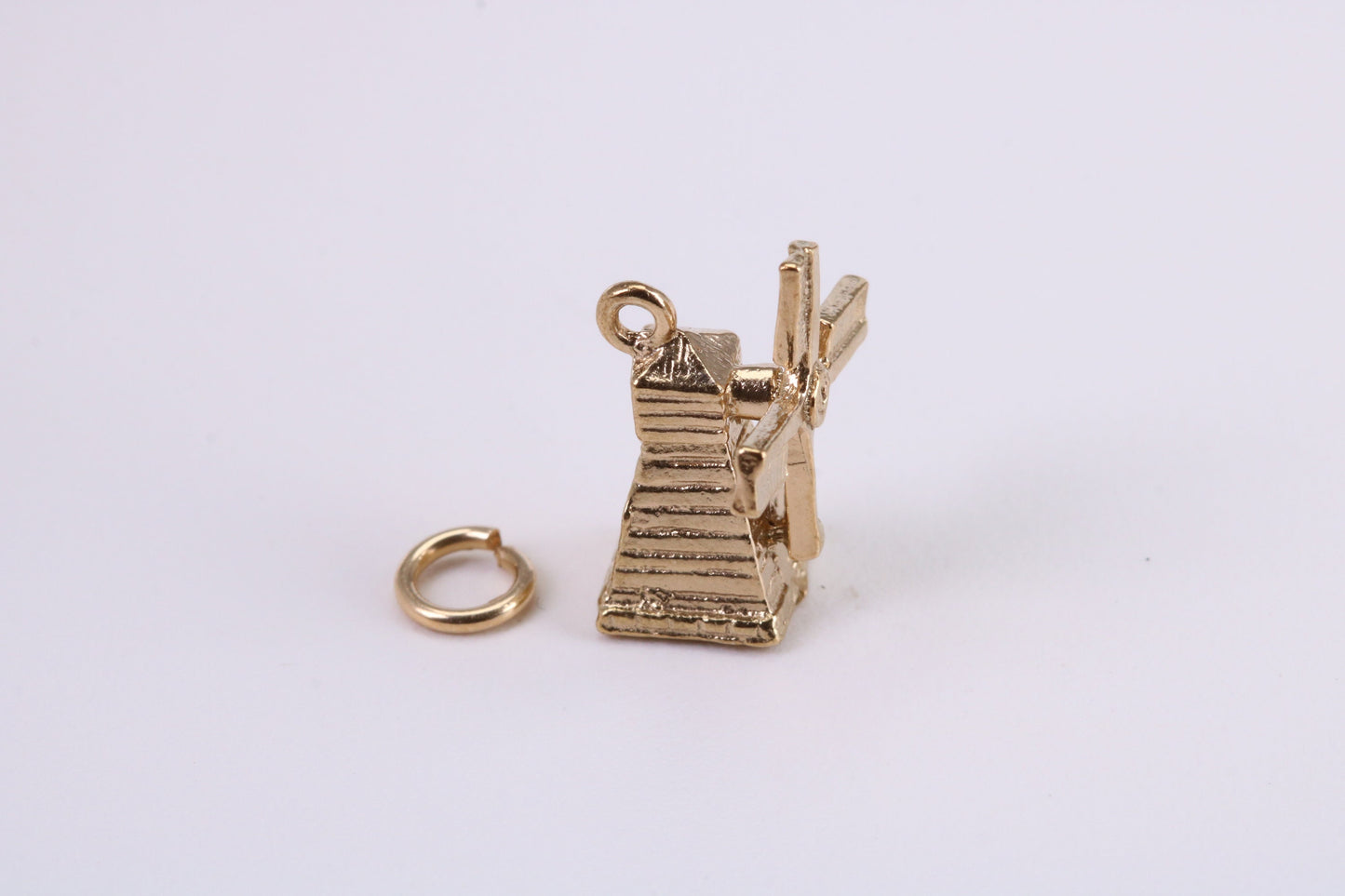 Windmill Charm, Traditional Charm, Made from Solid Yellow Gold, British Hallmarked, Complete with Attachment Link