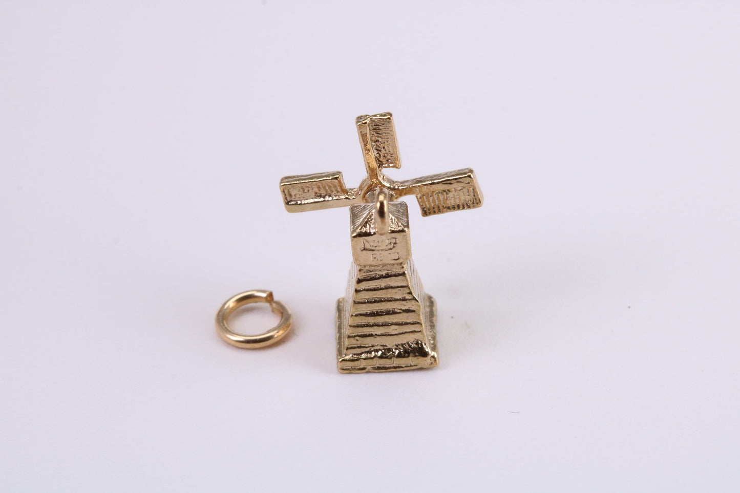 Windmill Charm, Traditional Charm, Made from Solid Yellow Gold, British Hallmarked, Complete with Attachment Link