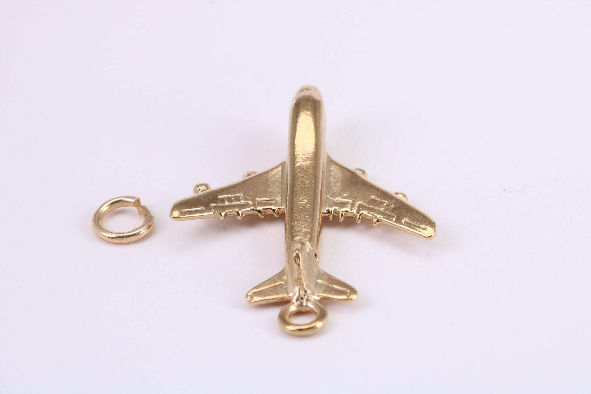 Jumbo Jet 747 Charm, Traditional Charm, Made from Solid Yellow Gold, British Hallmarked, Complete with Attachment Link