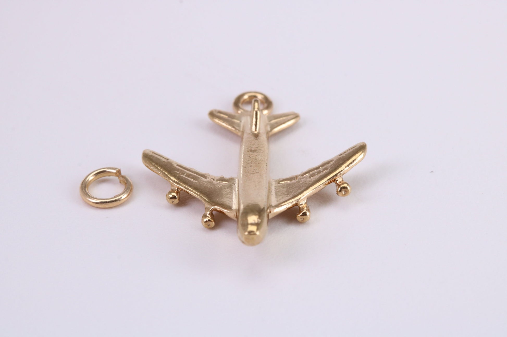 Jumbo Jet 747 Charm, Traditional Charm, Made from Solid Yellow Gold, British Hallmarked, Complete with Attachment Link