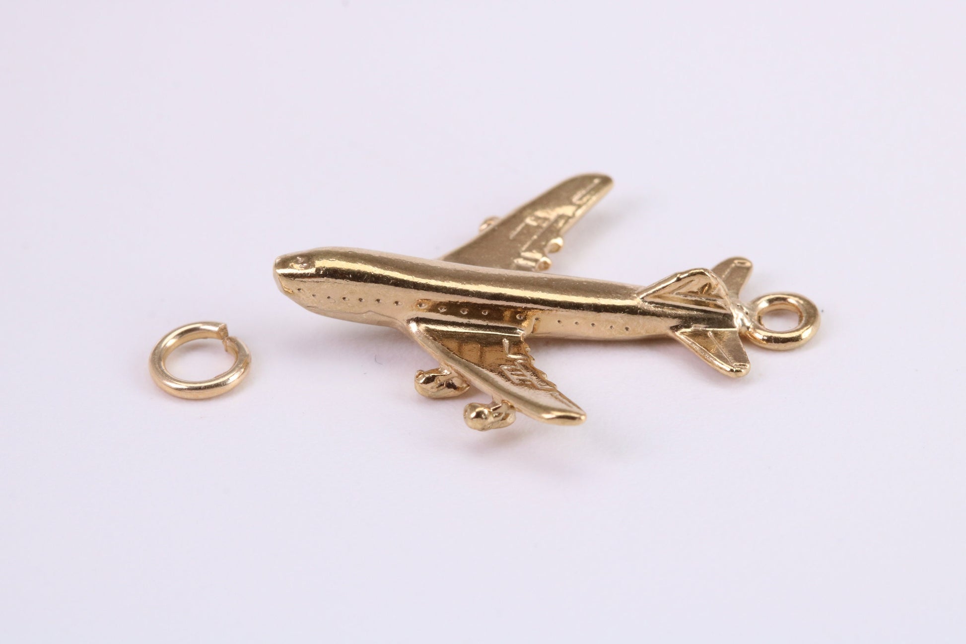 Jumbo Jet 747 Charm, Traditional Charm, Made from Solid Yellow Gold, British Hallmarked, Complete with Attachment Link