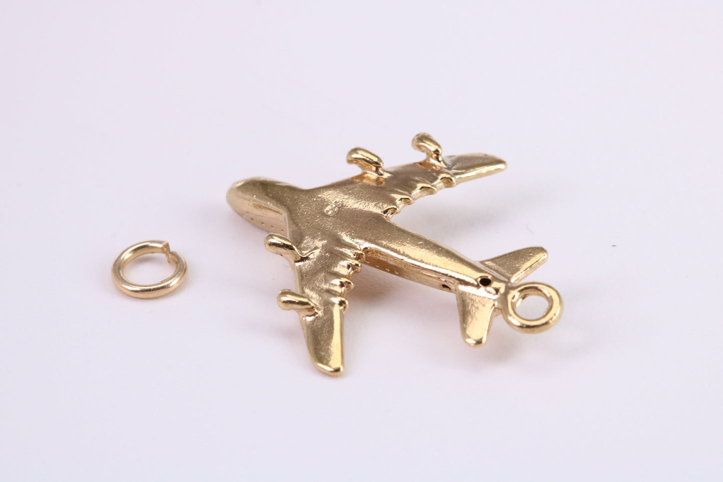 Jumbo Jet 747 Charm, Traditional Charm, Made from Solid Yellow Gold, British Hallmarked, Complete with Attachment Link