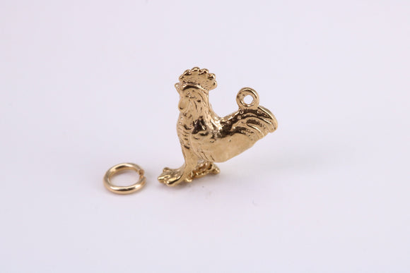 Cockerel Charm, Traditional Charm, Made from Solid Yellow Gold, British Hallmarked, Complete with Attachment Link