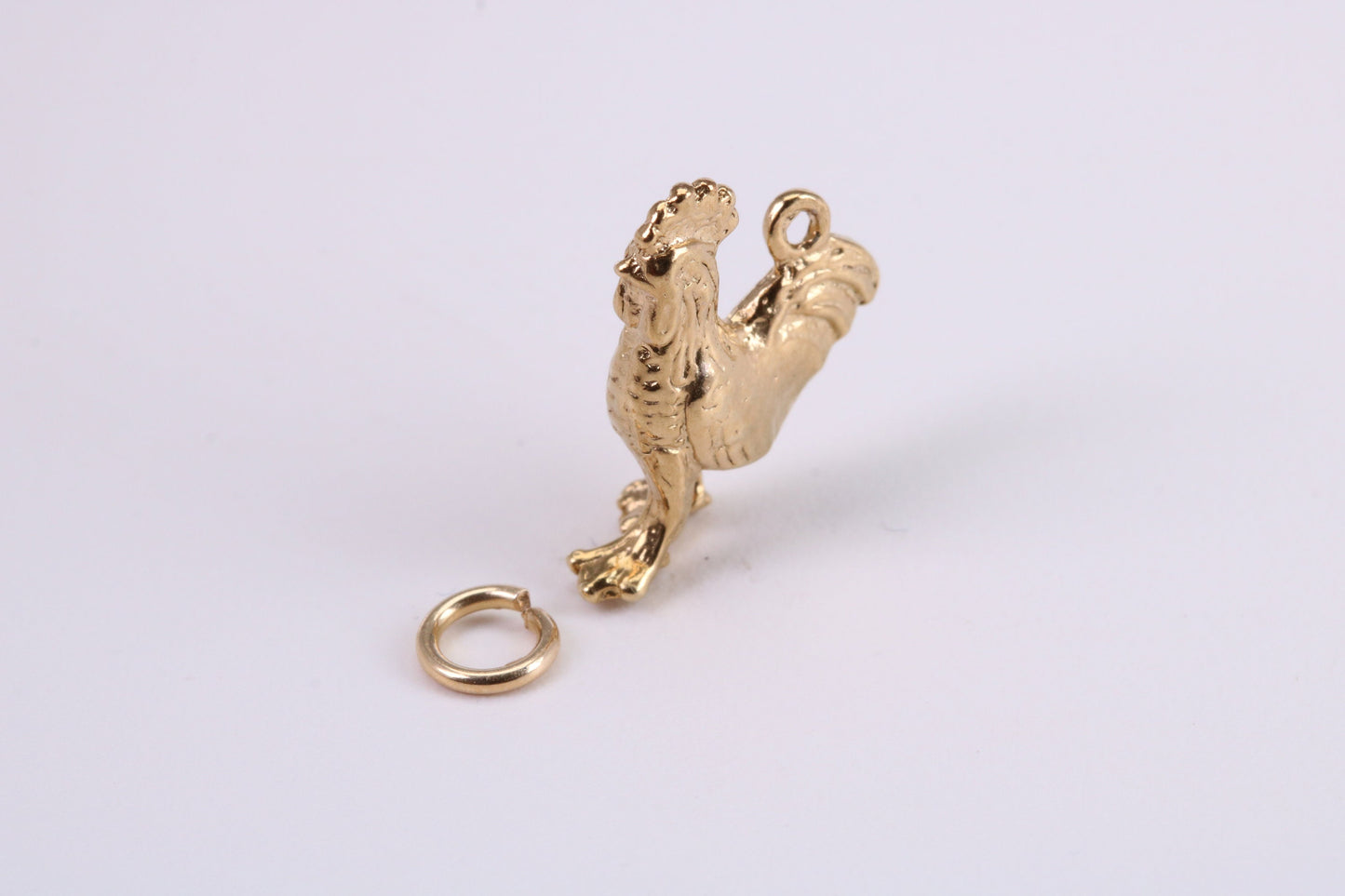 Cockerel Charm, Traditional Charm, Made from Solid Yellow Gold, British Hallmarked, Complete with Attachment Link