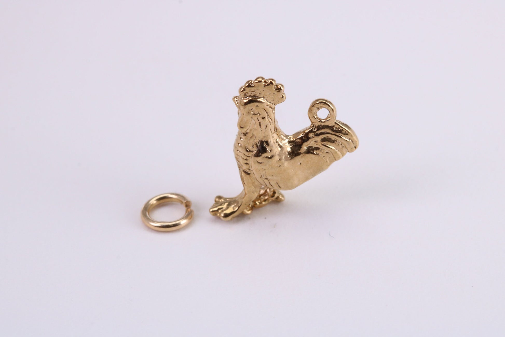 Cockerel Charm, Traditional Charm, Made from Solid Yellow Gold, British Hallmarked, Complete with Attachment Link