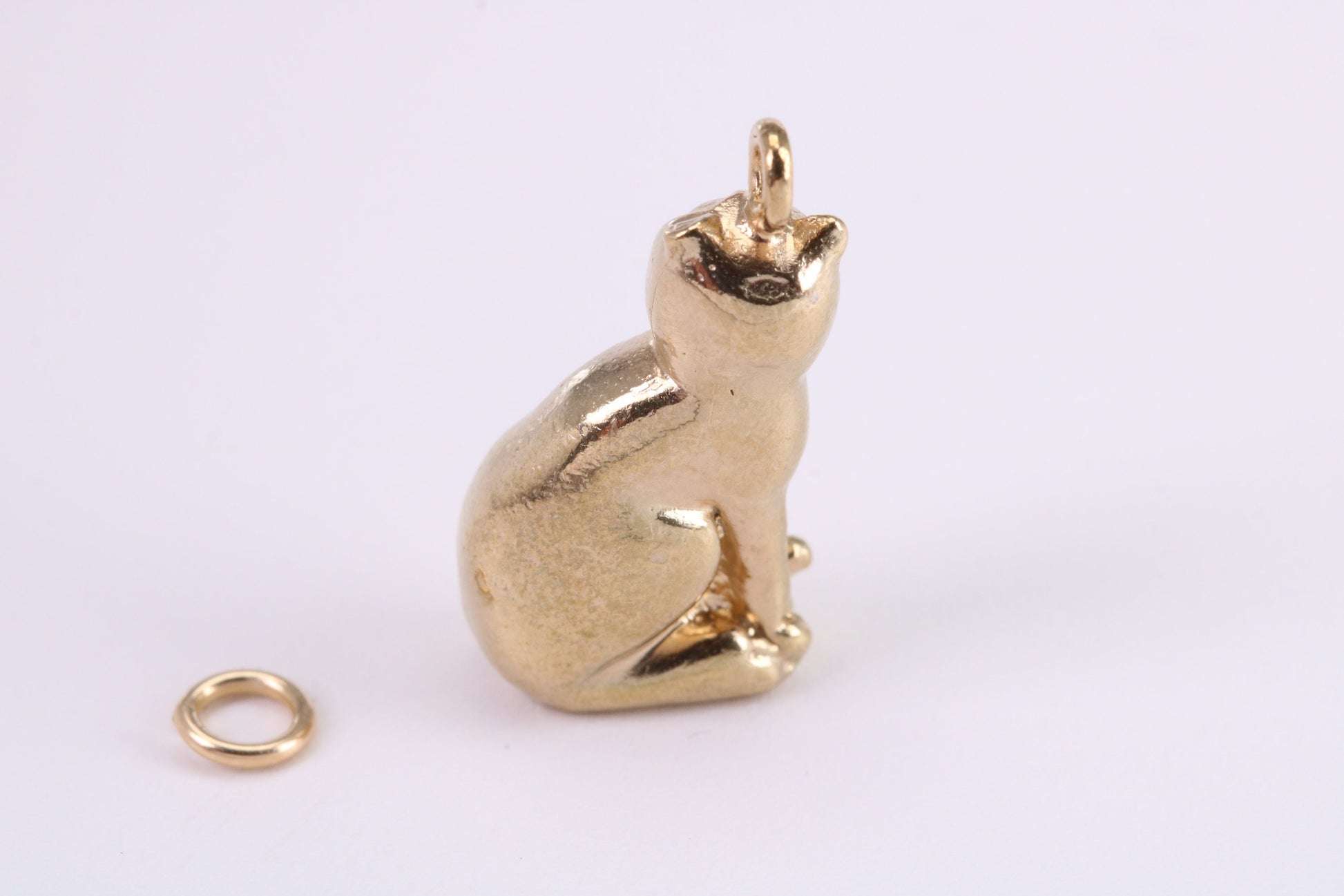 Large Sitting Cat Charm, Traditional Charm, Made from Solid Yellow Gold, British Hallmarked, Complete with Attachment Link