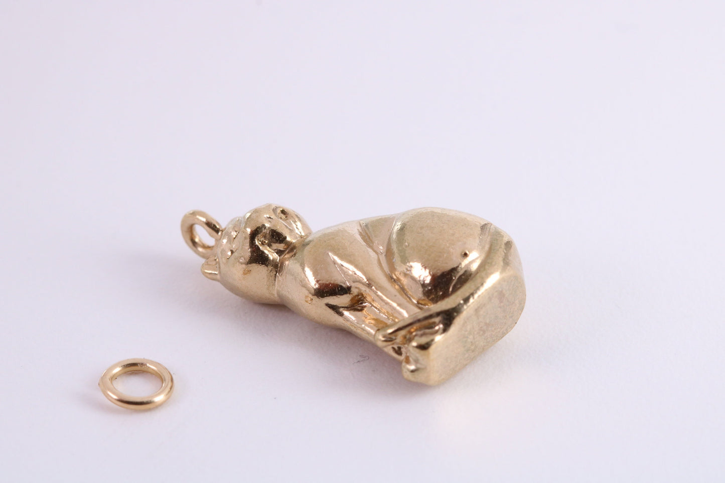 Large Sitting Cat Charm, Traditional Charm, Made from Solid Yellow Gold, British Hallmarked, Complete with Attachment Link