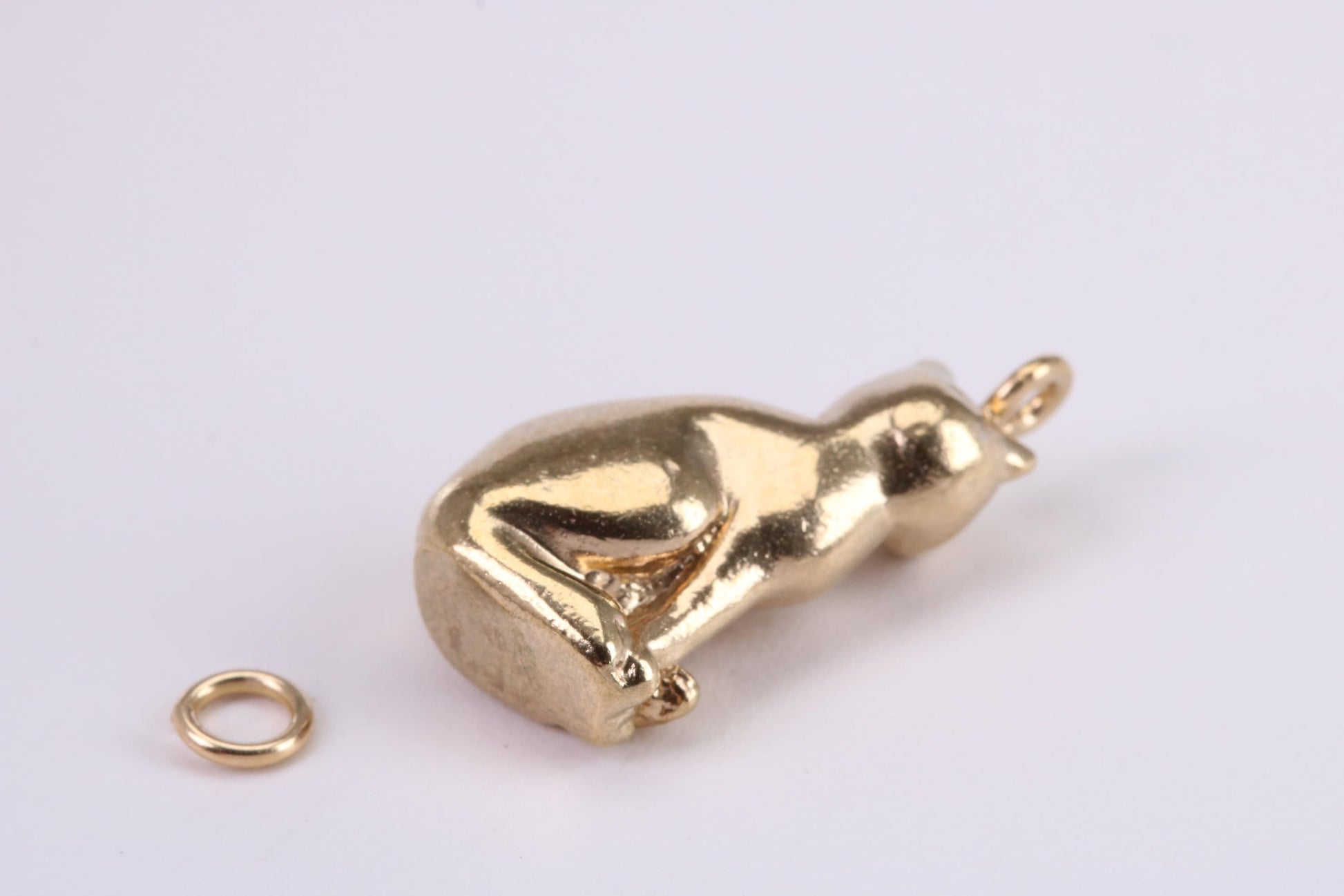 Large Sitting Cat Charm, Traditional Charm, Made from Solid Yellow Gold, British Hallmarked, Complete with Attachment Link