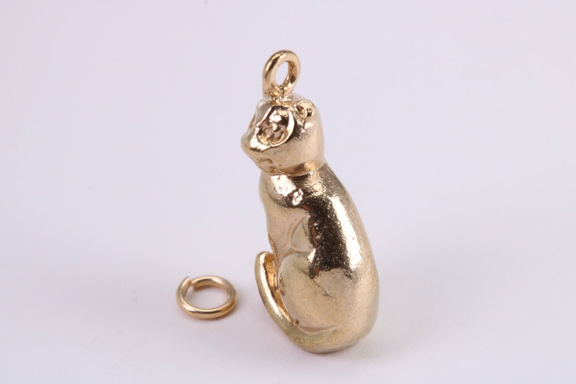 Large Sitting Cat Charm, Traditional Charm, Made from Solid Yellow Gold, British Hallmarked, Complete with Attachment Link