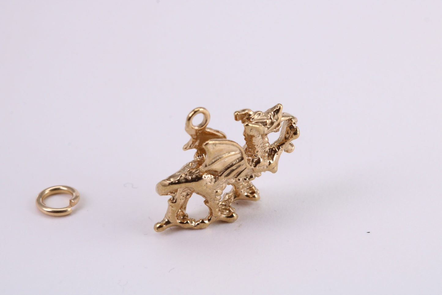 Welsh Dragon Charm, Traditional Charm, Made from Solid Yellow Gold, British Hallmarked, Complete with Attachment Link