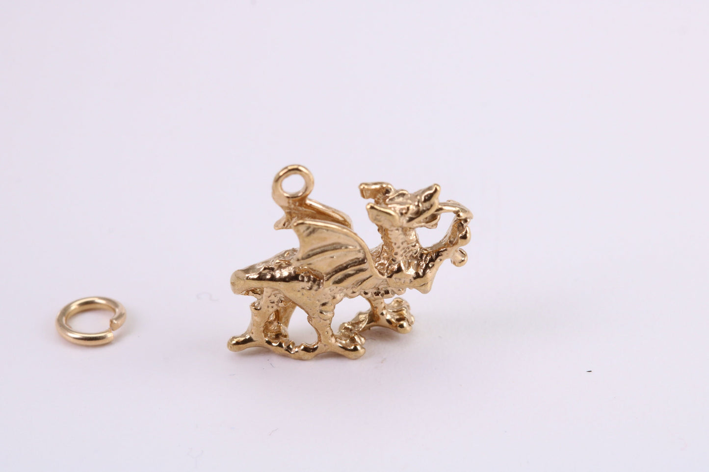 Welsh Dragon Charm, Traditional Charm, Made from Solid Yellow Gold, British Hallmarked, Complete with Attachment Link