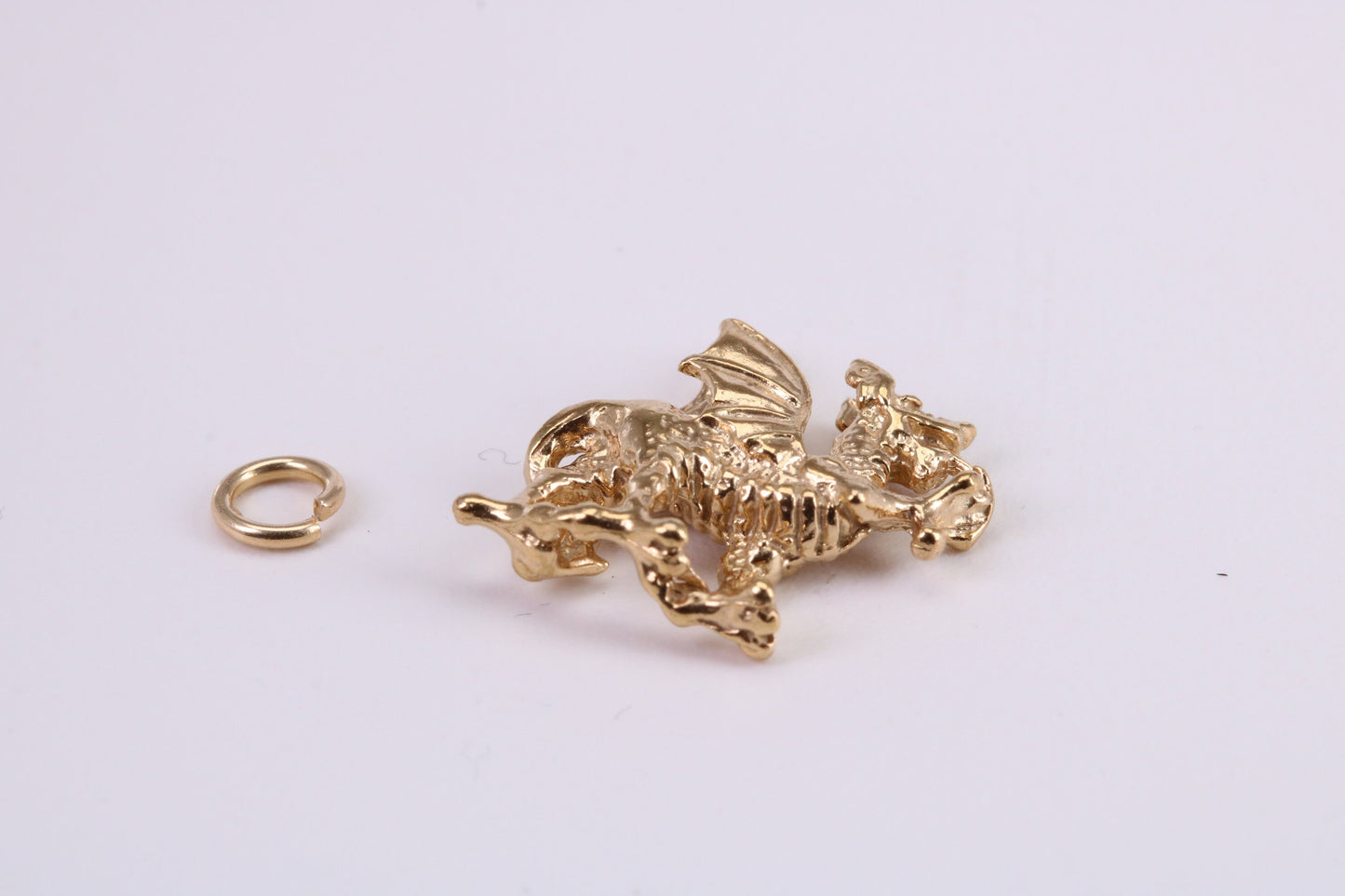 Welsh Dragon Charm, Traditional Charm, Made from Solid Cast Yellow Gold, British Hallmarked