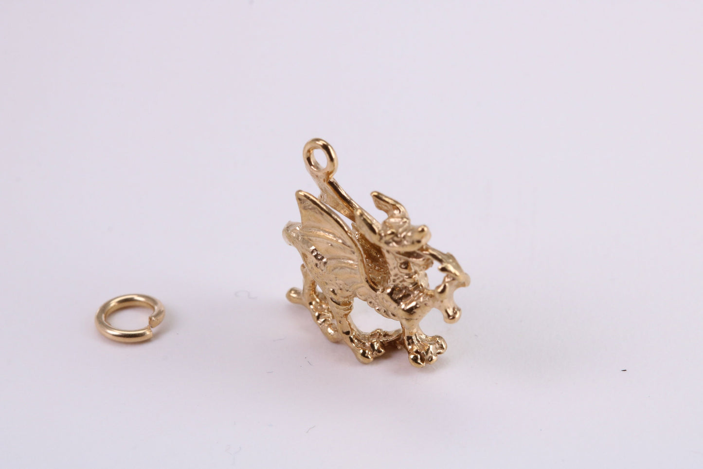 Welsh Dragon Charm, Traditional Charm, Made from Solid Yellow Gold, British Hallmarked, Complete with Attachment Link