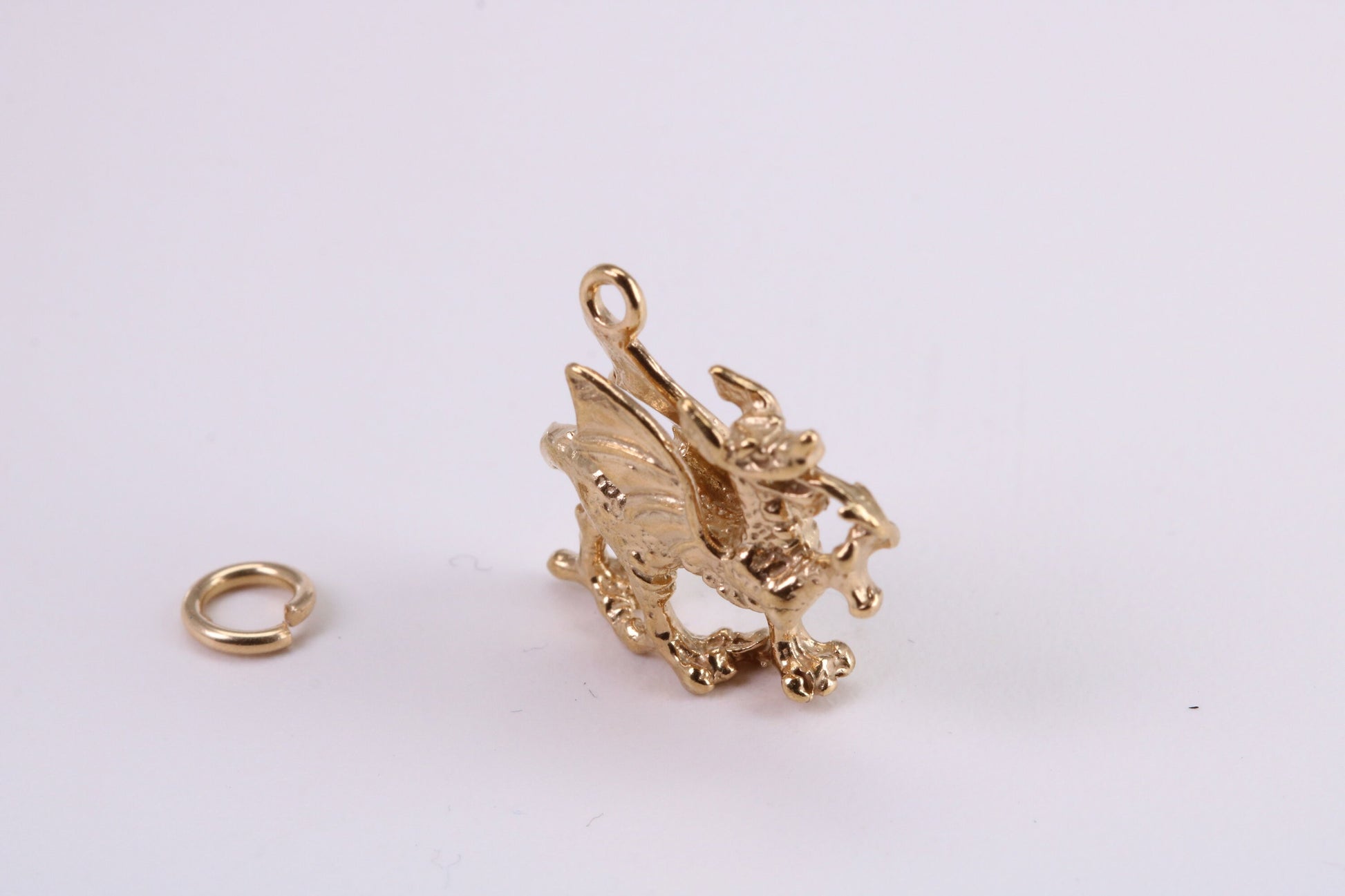 Welsh Dragon Charm, Traditional Charm, Made from Solid Cast Yellow Gold, British Hallmarked