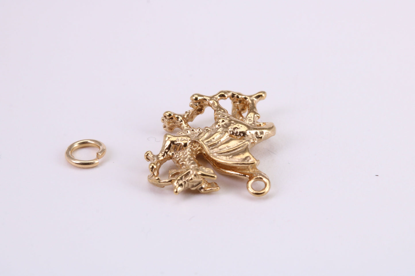 Welsh Dragon Charm, Traditional Charm, Made from Solid Cast Yellow Gold, British Hallmarked