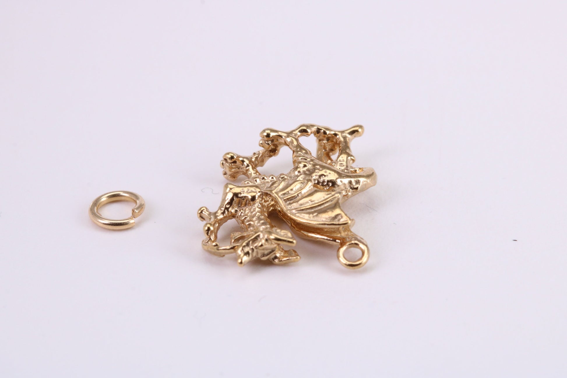 Welsh Dragon Charm, Traditional Charm, Made from Solid Yellow Gold, British Hallmarked, Complete with Attachment Link