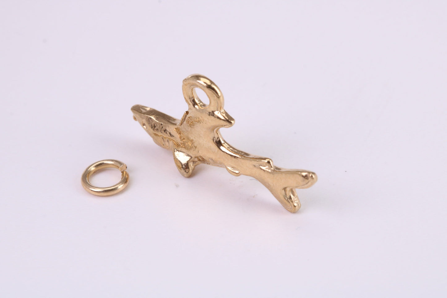 Shark Charm, Traditional Charm, Made from Solid Yellow Gold, British Hallmarked, Complete with Attachment Link