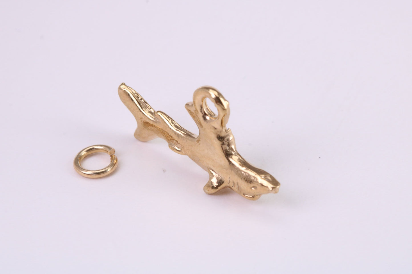 Shark Charm, Traditional Charm, Made from Solid Yellow Gold, British Hallmarked, Complete with Attachment Link