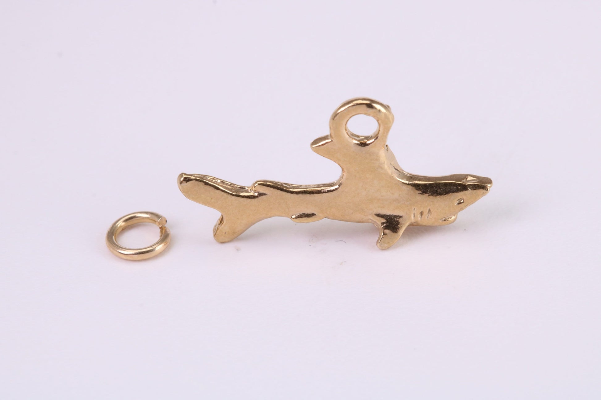 Shark Charm, Traditional Charm, Made from Solid Yellow Gold, British Hallmarked, Complete with Attachment Link