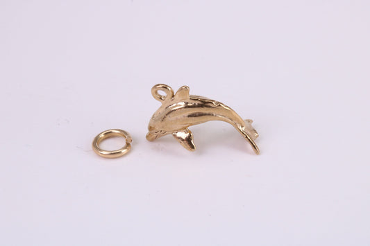 Dolphin Charm, Traditional Charm, Made from Solid Yellow Gold, British Hallmarked, Complete with Attachment Link