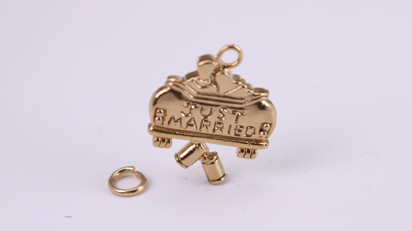 Just Married Charm, Traditional Charm, Made from Solid Yellow Gold, British Hallmarked, Complete with Attachment Link