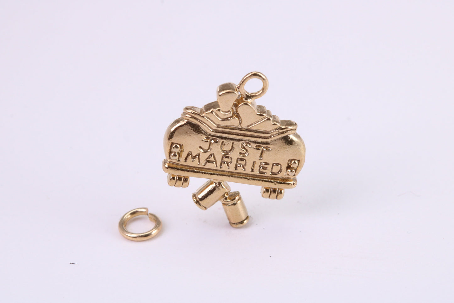 Just Married Charm, Traditional Charm, Made from Solid Yellow Gold, British Hallmarked, Complete with Attachment Link