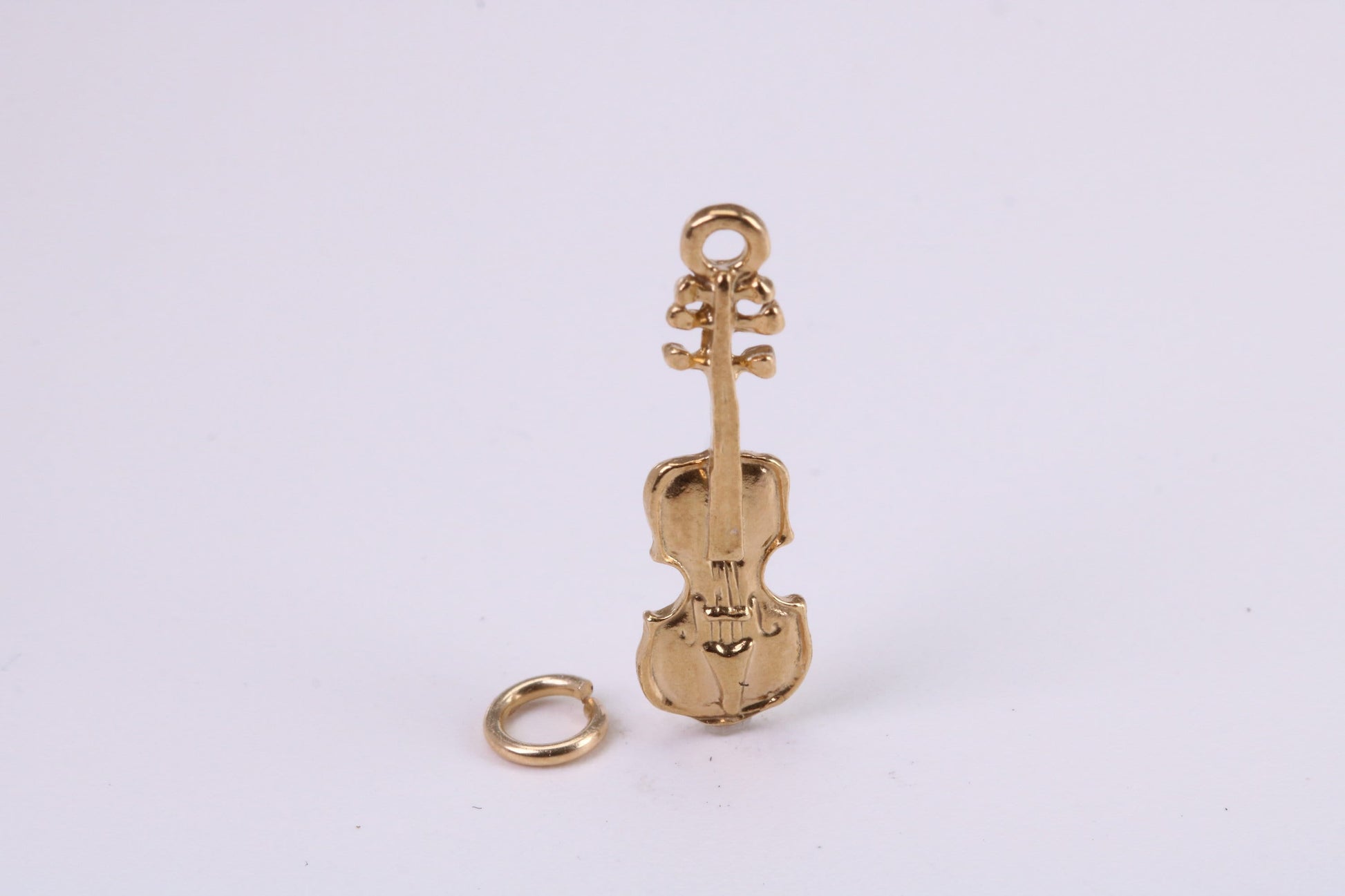 Violin Charm, Traditional Charm, Solid Yellow Gold, British Hallmarked, Complete with Attachment Link