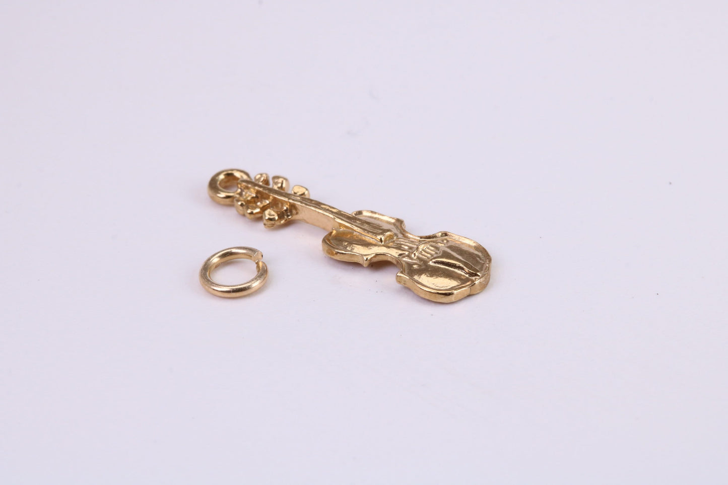 Violin Charm, Traditional Charm, Solid Yellow Gold, British Hallmarked, Complete with Attachment Link