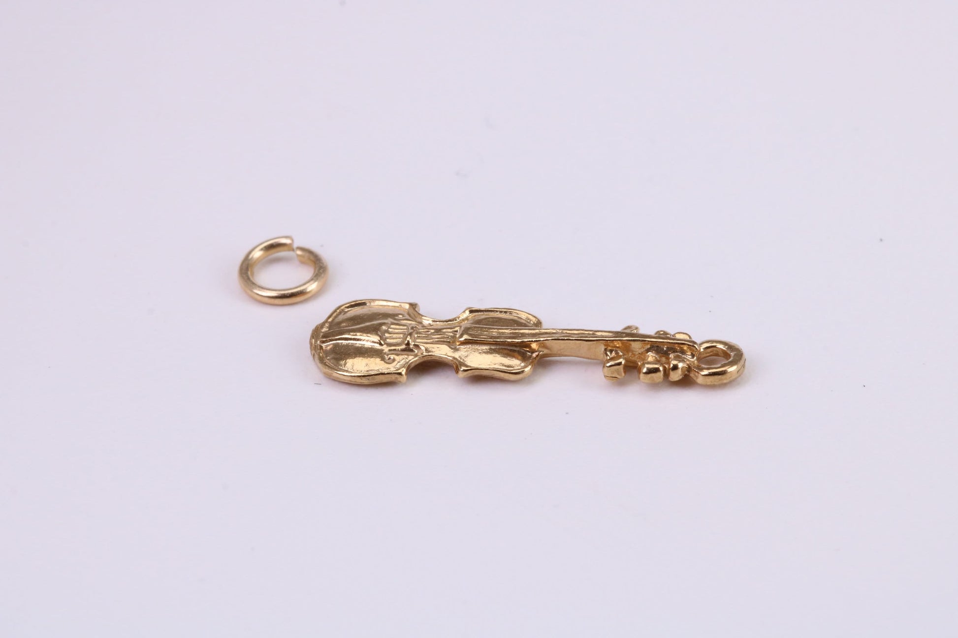 Violin Charm, Traditional Charm, Solid Yellow Gold, British Hallmarked, Complete with Attachment Link