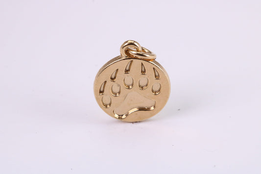 Paw Print Charm, Traditional Charm, Made from Solid Yellow Gold, British Hallmarked, Complete with Attachment Link