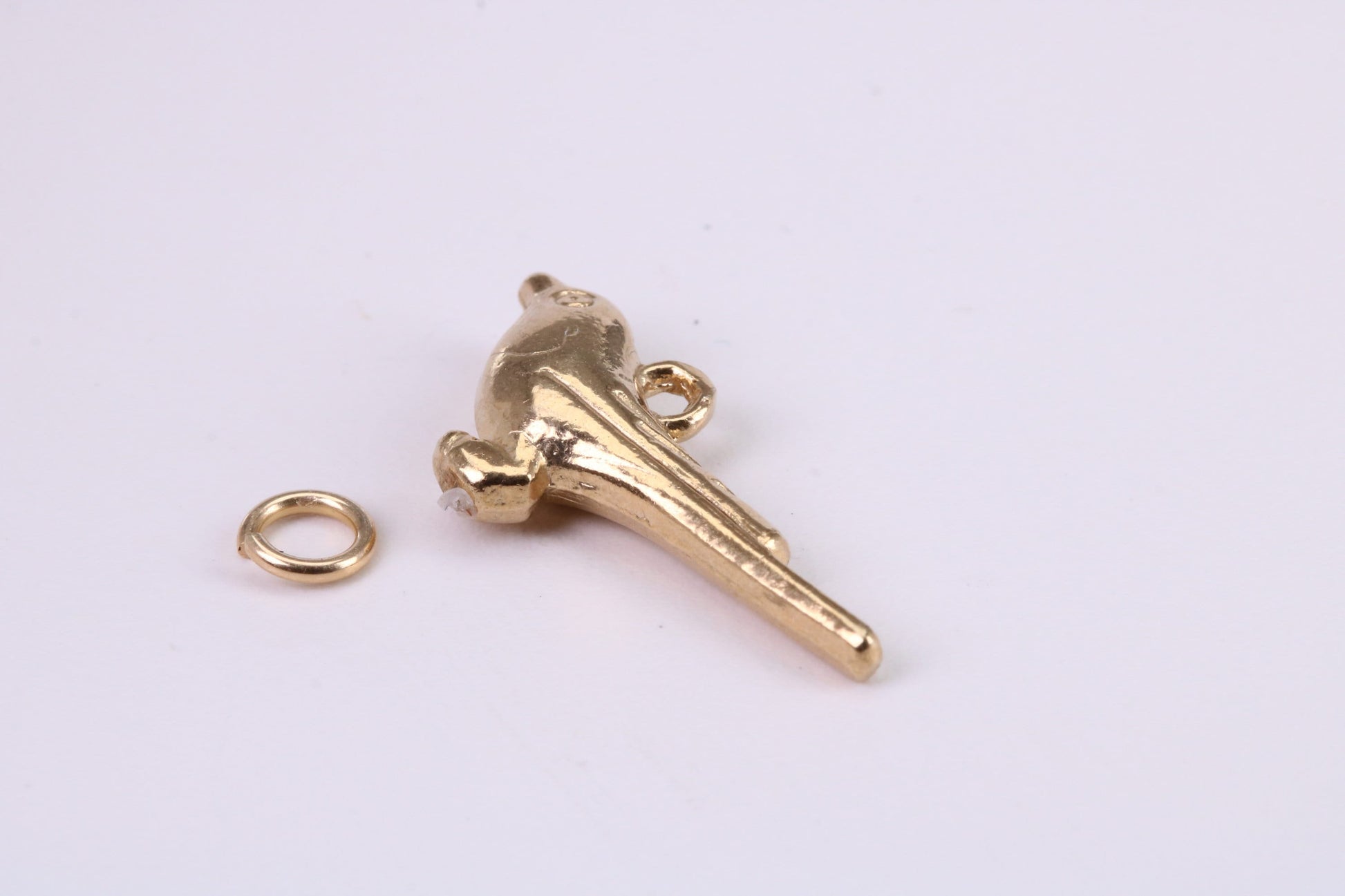 Long Tailed Bird Charm, Traditional Charm, Made from Solid Yellow Gold, British Hallmarked, Complete with Attachment Link