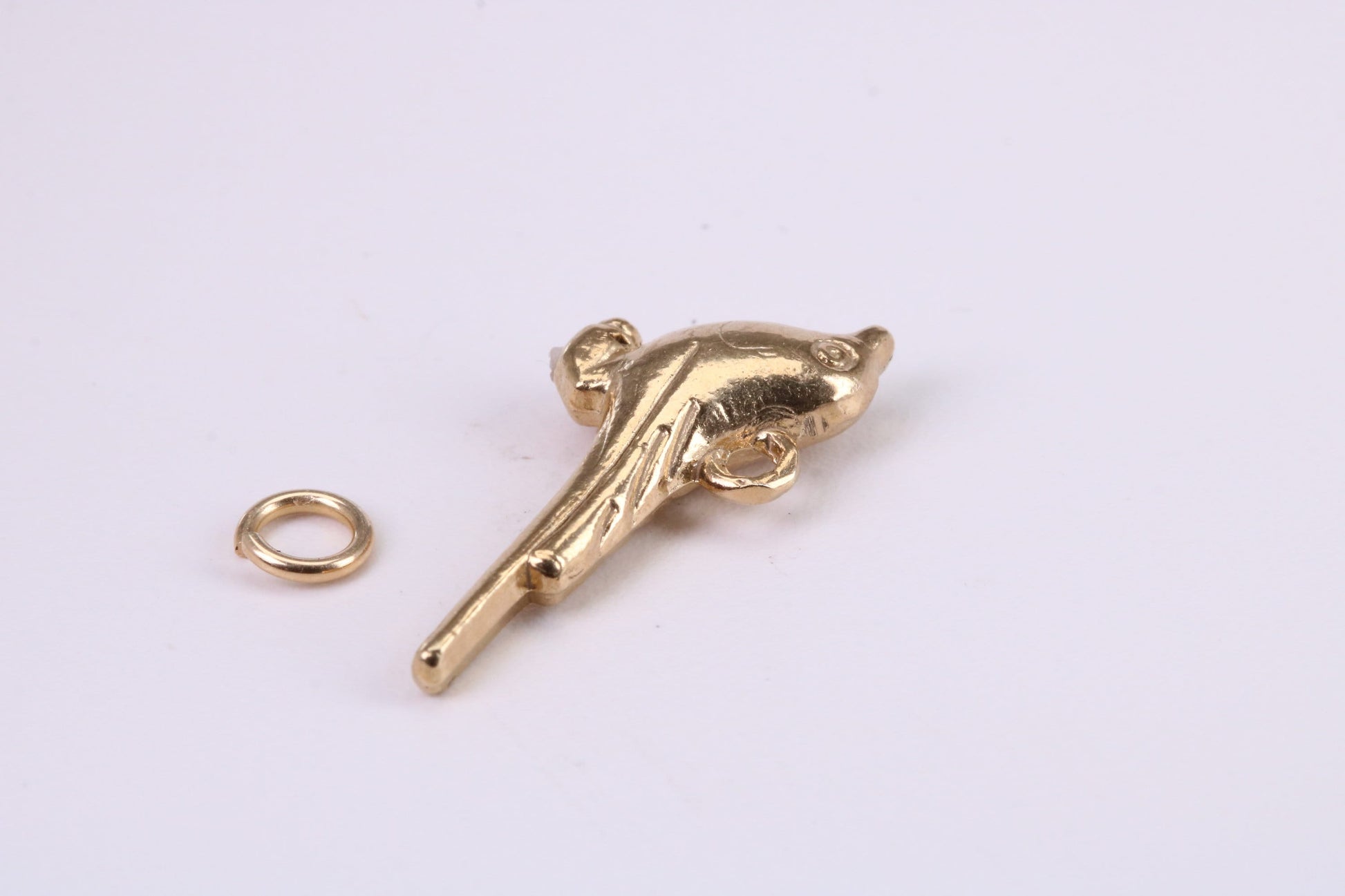 Long Tailed Bird Charm, Traditional Charm, Made from Solid Yellow Gold, British Hallmarked, Complete with Attachment Link