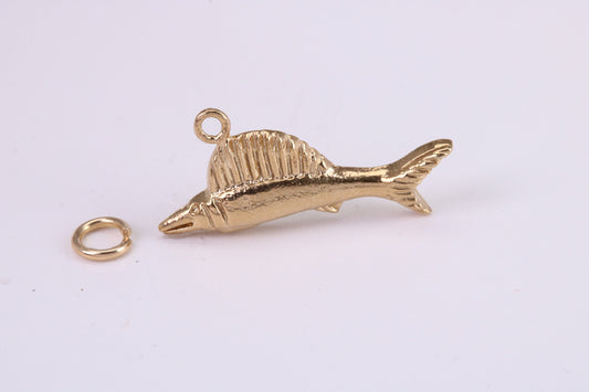 Sail Fish Charm, Traditional Charm, Made from Solid Yellow Gold, British Hallmarked, Complete with Attachment Link