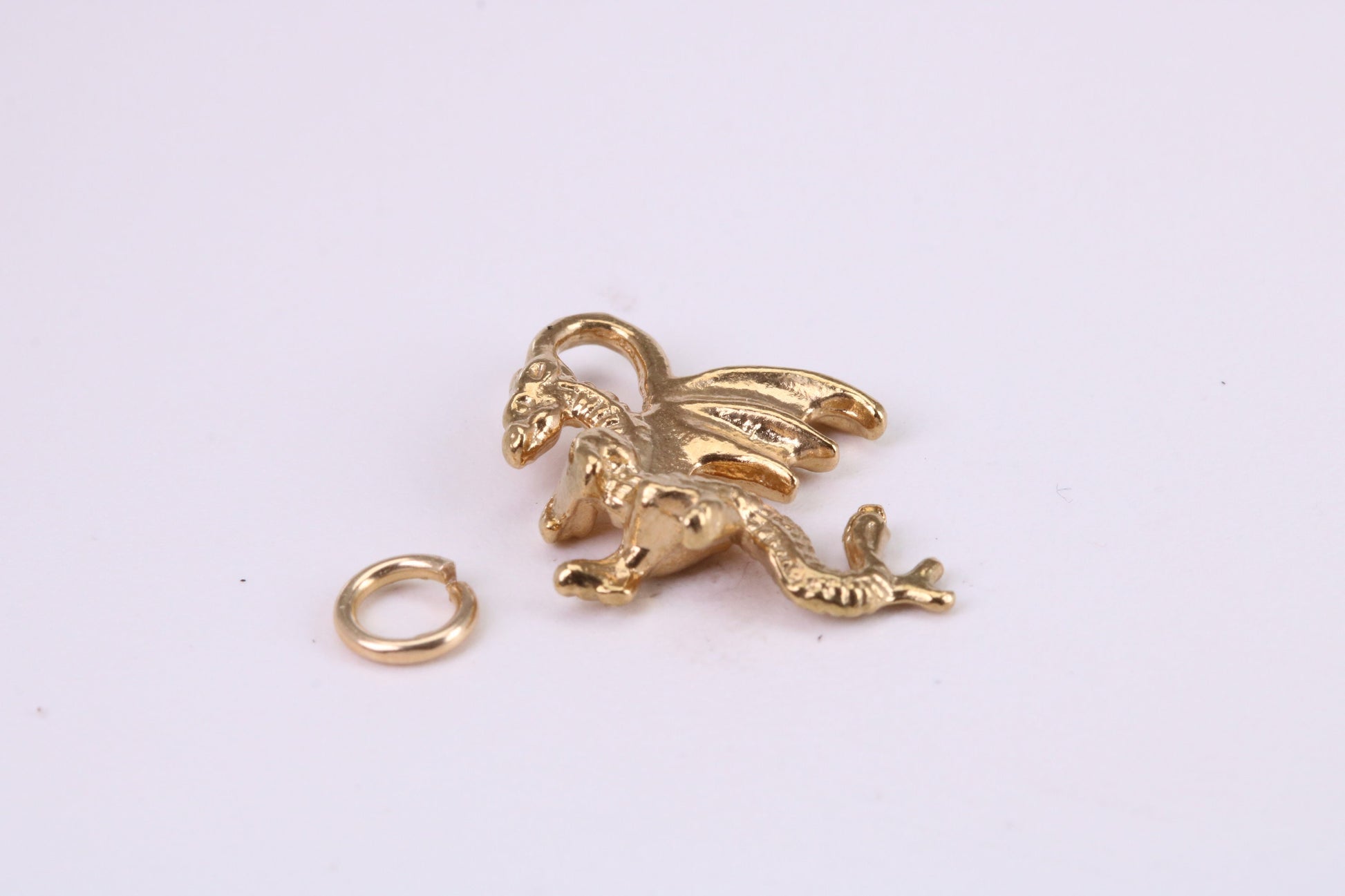 Dragon Charm, Traditional Charm, Made from Solid Yellow Gold, British Hallmarked, Complete with Attachment Link
