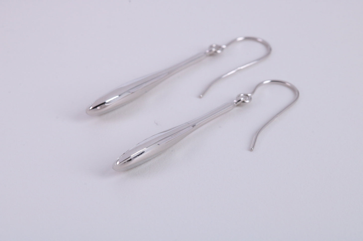 30 mm Long Teardrop Shaped White Gold Dropper Earrings