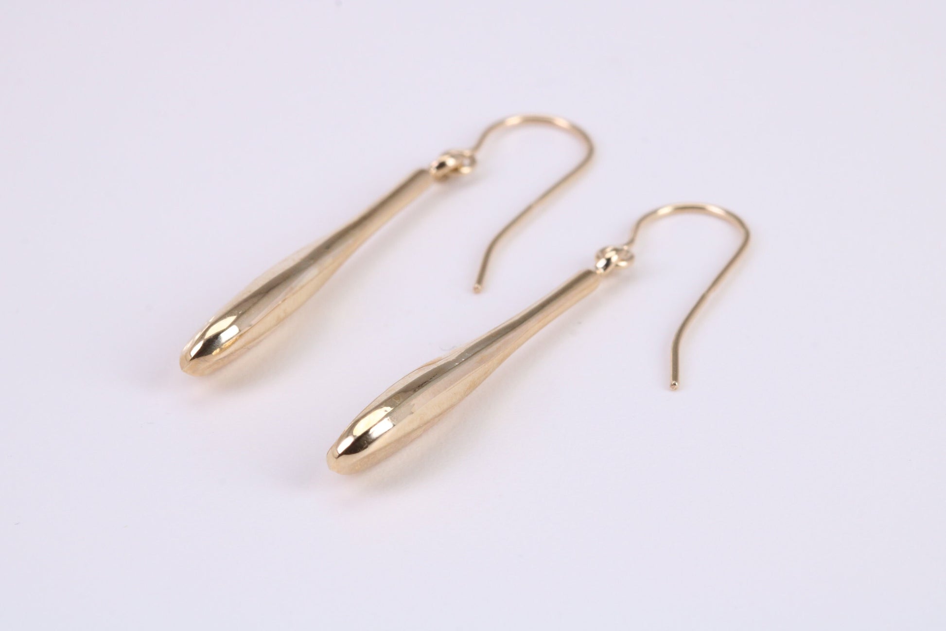 30 mm Long Teardrop Shaped Yellow Gold Dropper Earrings