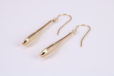 30 mm Long Teardrop Shaped Yellow Gold Dropper Earrings