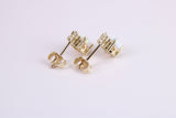 Natural Round cut Opal set and C Z set Stud Earrings Made from Solid Yellow Gold