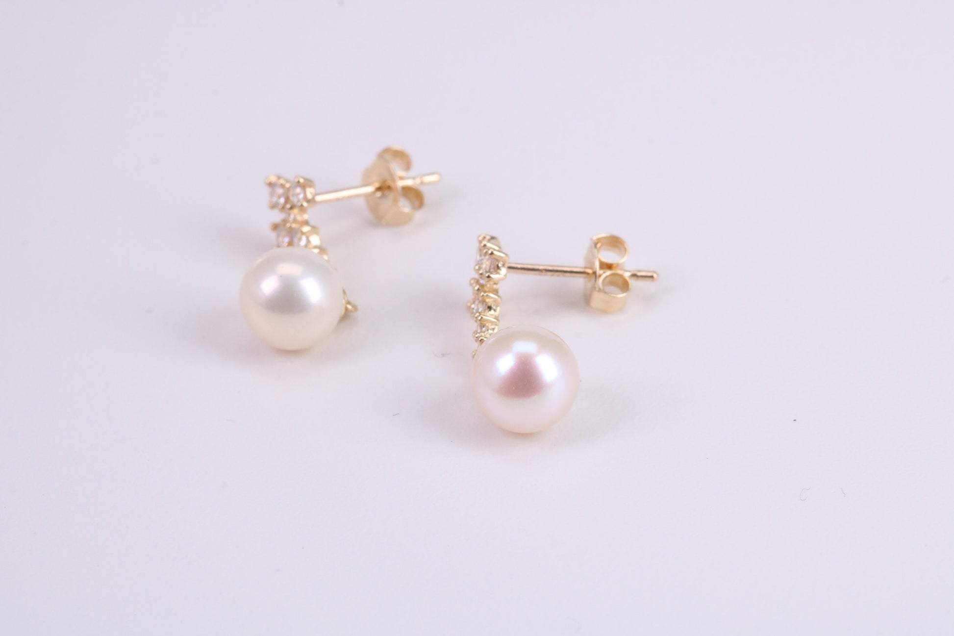 Natural Pearl Stud Dropper Earrings set in Solid Yellow Gold