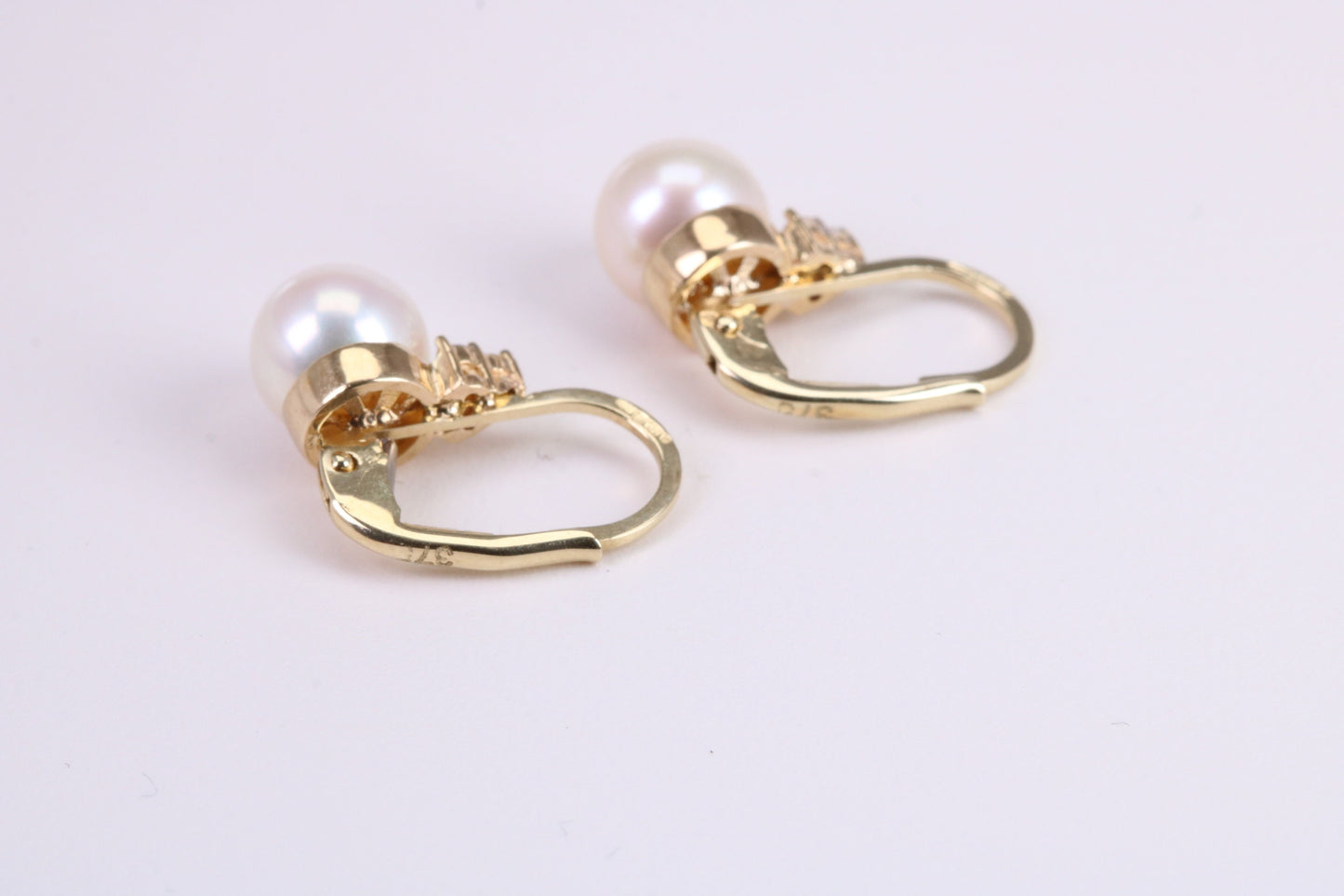 Natural Pearl Set Dropper Hoop Earrings set in Solid Yellow Gold