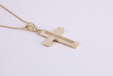 20 mm Long C Z set Cross Together with 16 Inch Long Chain, Made from Solid Yellow Gold with High Polished Finish