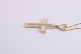 20 mm Long C Z set Cross Together with 16 Inch Long Chain, Made from Solid Yellow Gold with High Polished Finish