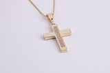 20 mm Long C Z set Cross Together with 16 Inch Long Chain, Made from Solid Yellow Gold with High Polished Finish
