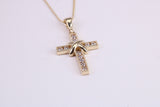 21 mm Long C Z set Cross Together with 16 Inch Long Chain, Made from Solid Yellow Gold with High Polished Finish
