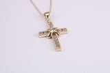21 mm Long C Z set Cross Together with 16 Inch Long Chain, Made from Solid Yellow Gold with High Polished Finish