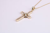 21 mm Long C Z set Cross Together with 16 Inch Long Chain, Made from Solid Yellow Gold with High Polished Finish
