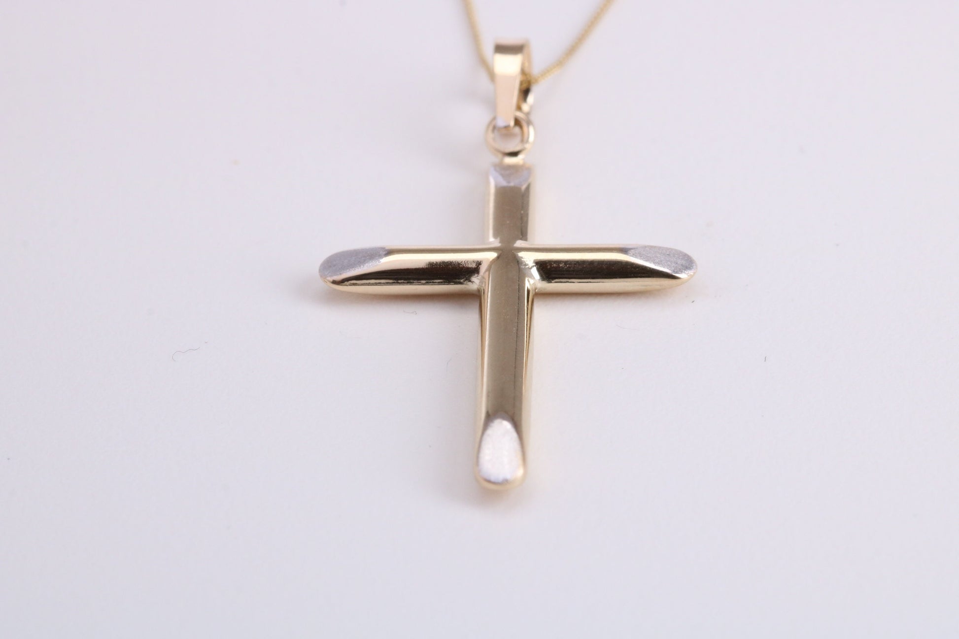 31 mm Long Cross Together with 18 Inch Long Chain, Made from Solid Yellow Gold with High Polished Finish