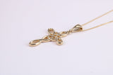 21 mm Long Cross Together with 16 Inch Long Chain, Made from Solid Yellow Gold with High Polished Finish